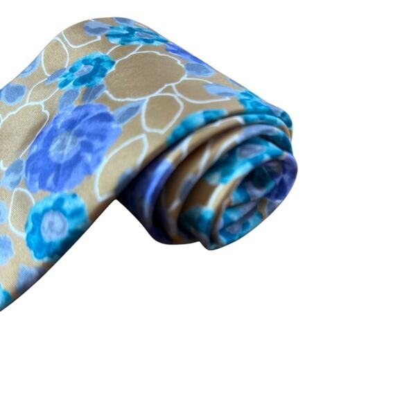 Gino Pompeii Mens Silk Tan Brown Purple Teal Floral Neck Tie Necktie 3.5" x 58" - Picture 2 of 8